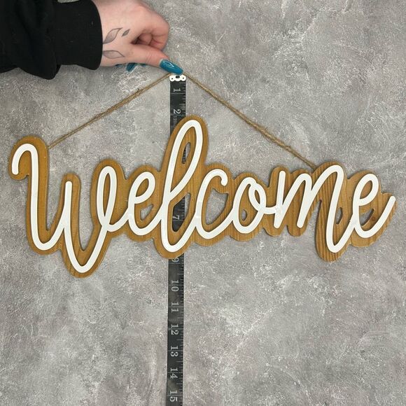 NWT Welcome Sign Front Door Wall Hanging Decor Minimalist White Brown - Picture 9 of 11
